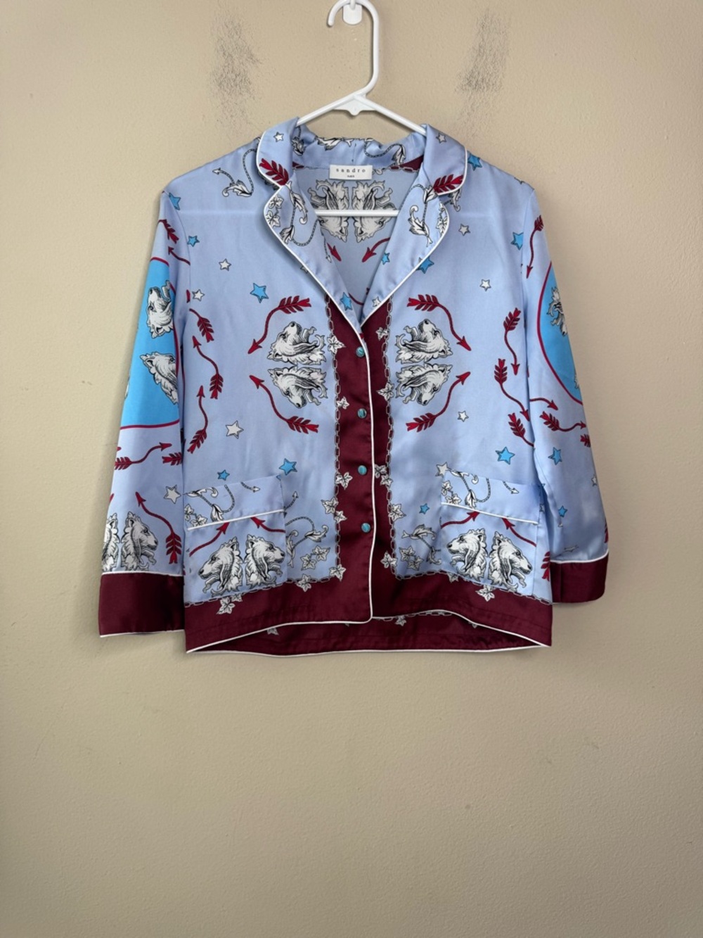 Sandro Paris Printed Pyjama -Style Satin Twill Shirt - Picture 2 of 13
